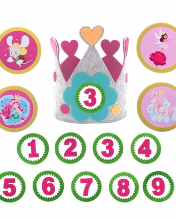 corona de reina con ilustraciones y numeros del 1-9