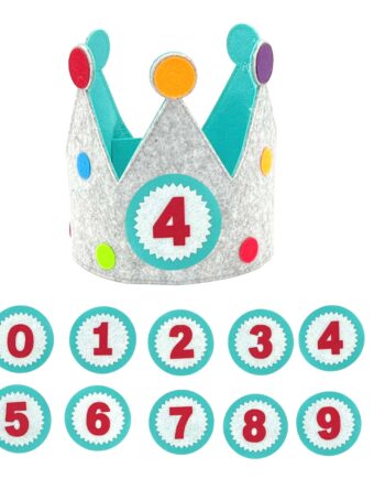 Corona para cumpleaños gris y azul con numeros intercambiables de 0-9