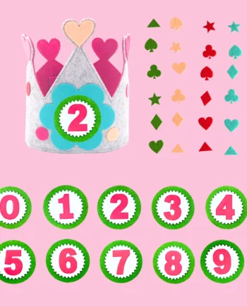 corona de princesas con adornos y numeros del 0-9