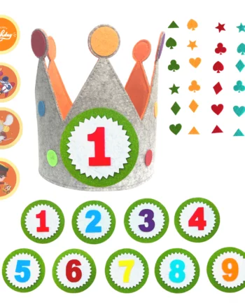 corona cumpleaños con numeros de 1 al 9 con pegatinas y con ilustraciones del ratoncito perez, astronauta y pirata